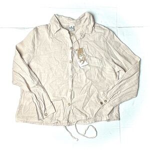 NWT Blanco Shirt Womens XL Tan Button Down Blouse‎ 100% Cotton Bottom Tie Top